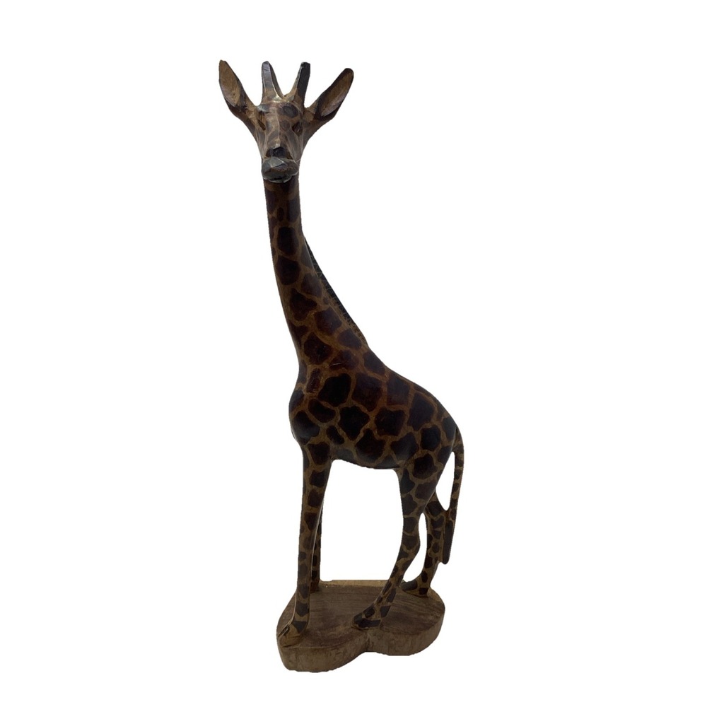 Hand Carved Wooden Giraffe Figurine Statue Sculpture 12.5" African Home Decor